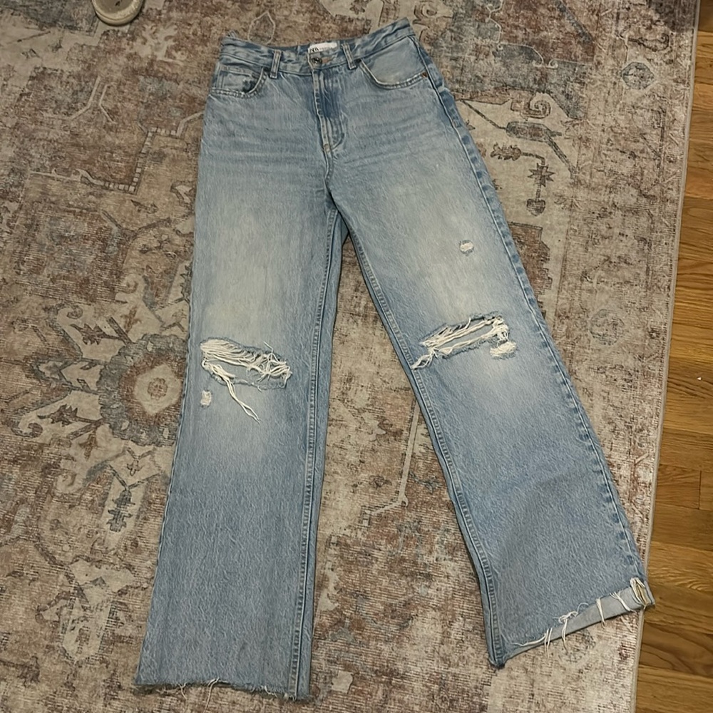 Zara Ripped Wide Leg Jeans